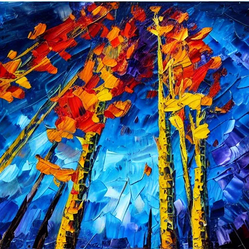 Prompt: palette knife oil painting of aspen in outer space