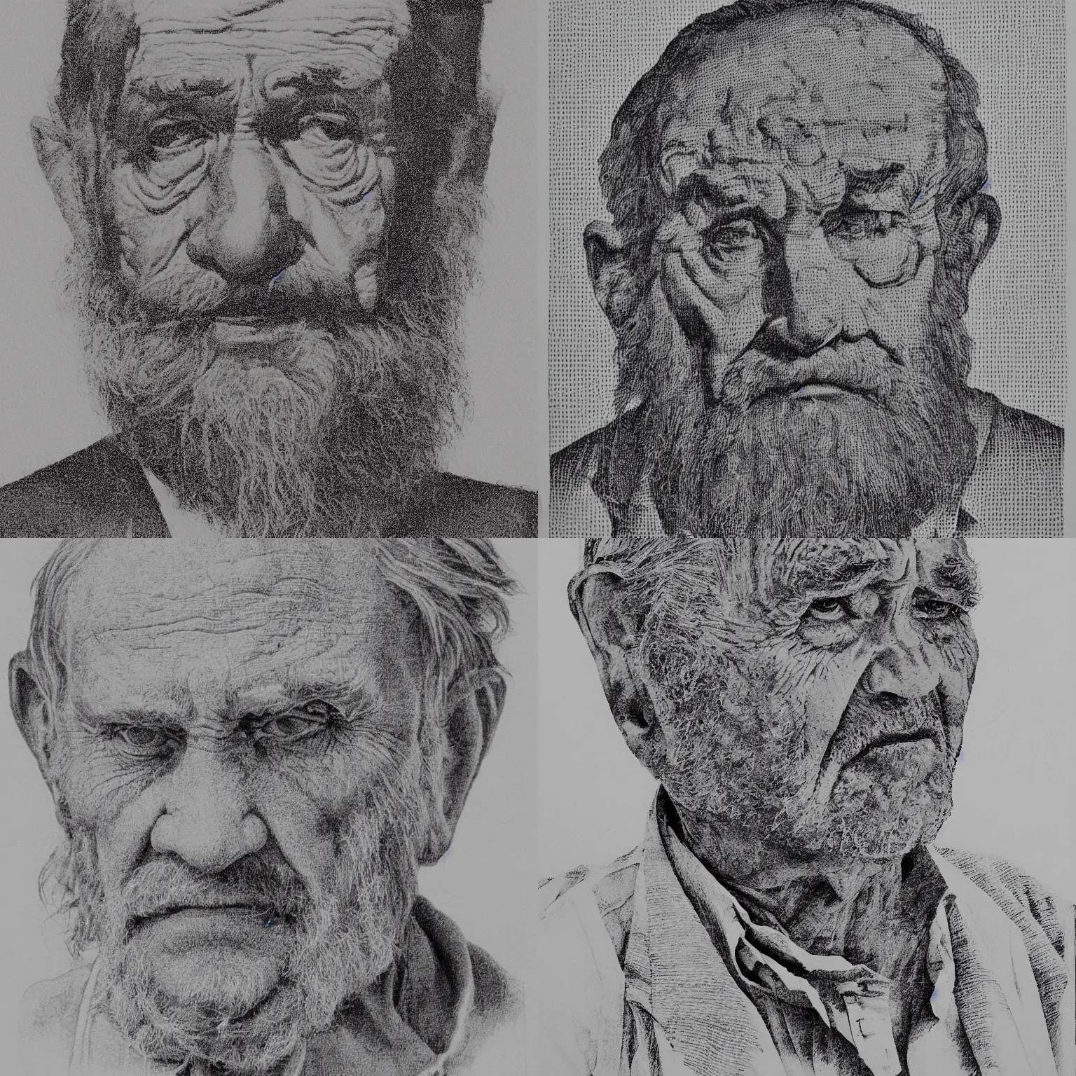 Prompt: crosshatch portrait of old man