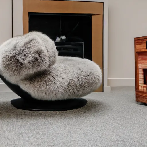 Image similar to professional photo of a paw chair, a comfy chair shaped like a paw.