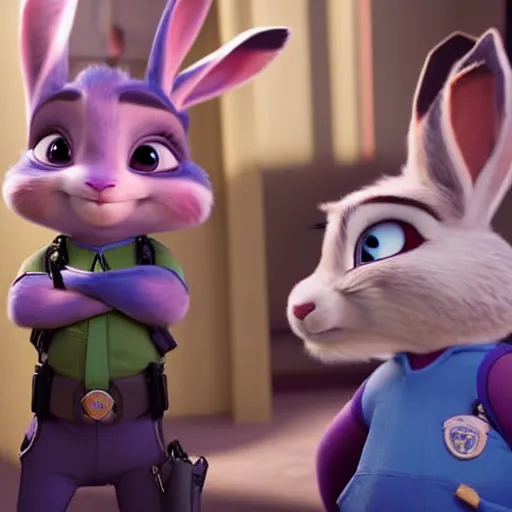 Image similar to Judy Hopps, the rabbit police officer from Zootopia, interrogating Hannibal Lecter, 4k movie still