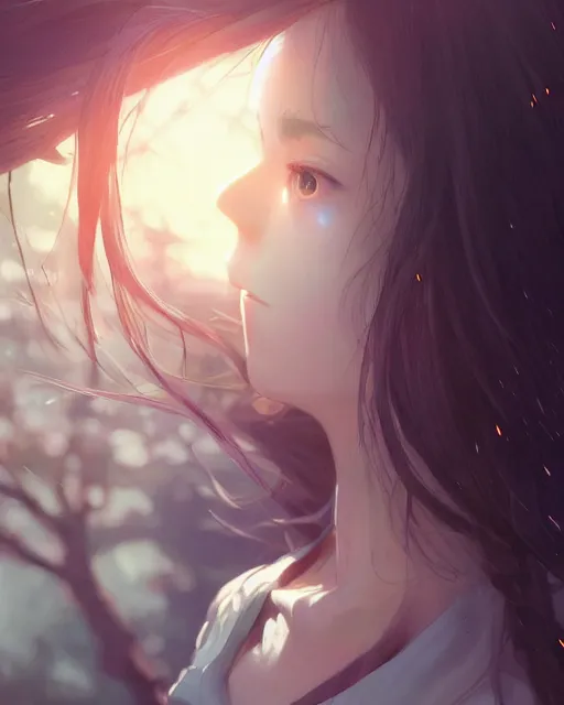 Image similar to a girl trying to eat a tree, full shot, atmospheric lighting, detailed face, by makoto shinkai, stanley artgerm lau, wlop, rossdraws
