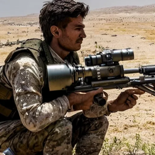 Image similar to kurdish ypg sniper in a movie directed by christopher nolan, movie still frame, promotional image, imax 7 0 mm footage, 8 k uhd