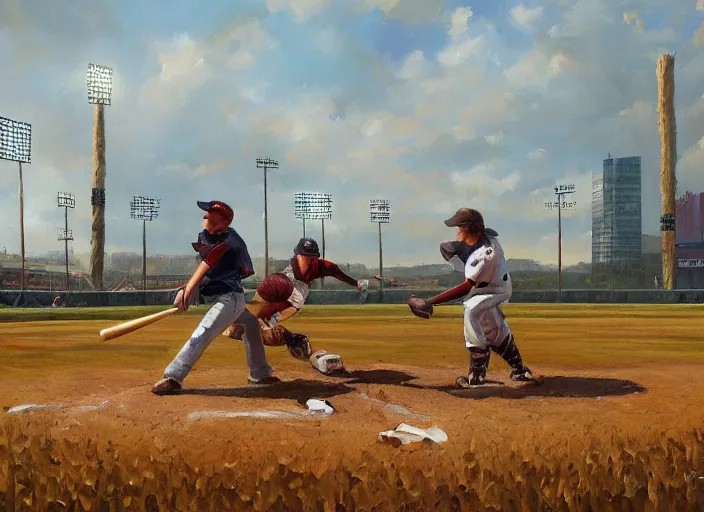 Prompt: a baseball game with cornstalks, themed, oil painting by jama jurabaev, extremely detailed, brush hard, artstation, for aaa game, high quality, brush stroke