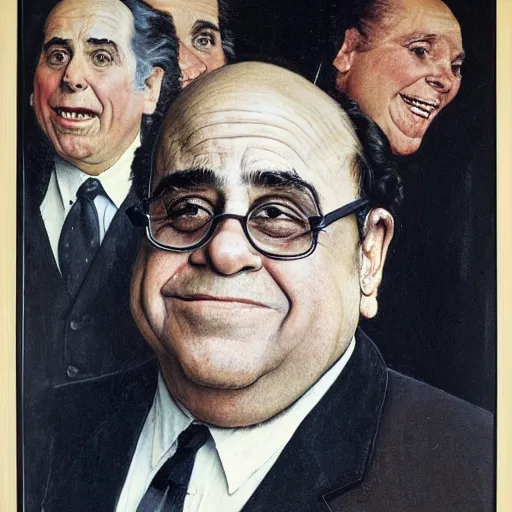 Image similar to Frontal portrait of Danny DeVito. A portrait by Norman Rockwell.