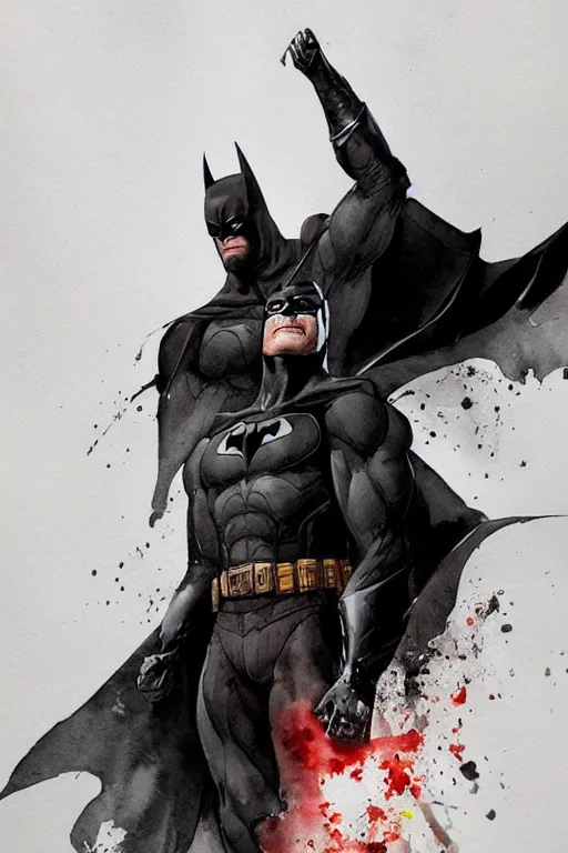 Image similar to Full body Portrait of batman with evil look, full of details, watercolor painting, concept art, smooth, by Ina Wong and wlop ，trending on cgsociety and artstation，8kHDR，light effect
