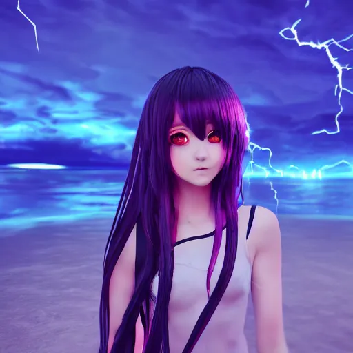 3d Rendering Anime Teenager Girl Purple Stock Illustration 1833439696