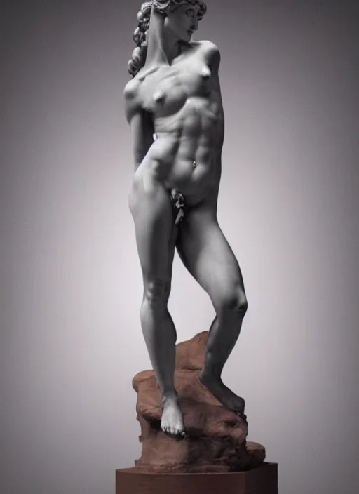 Image similar to a female version of the David by Michelangelo, studio lighting