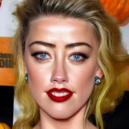 Image similar to gourd shaped like the face of amber heard hybrid intercross mix as a gourd