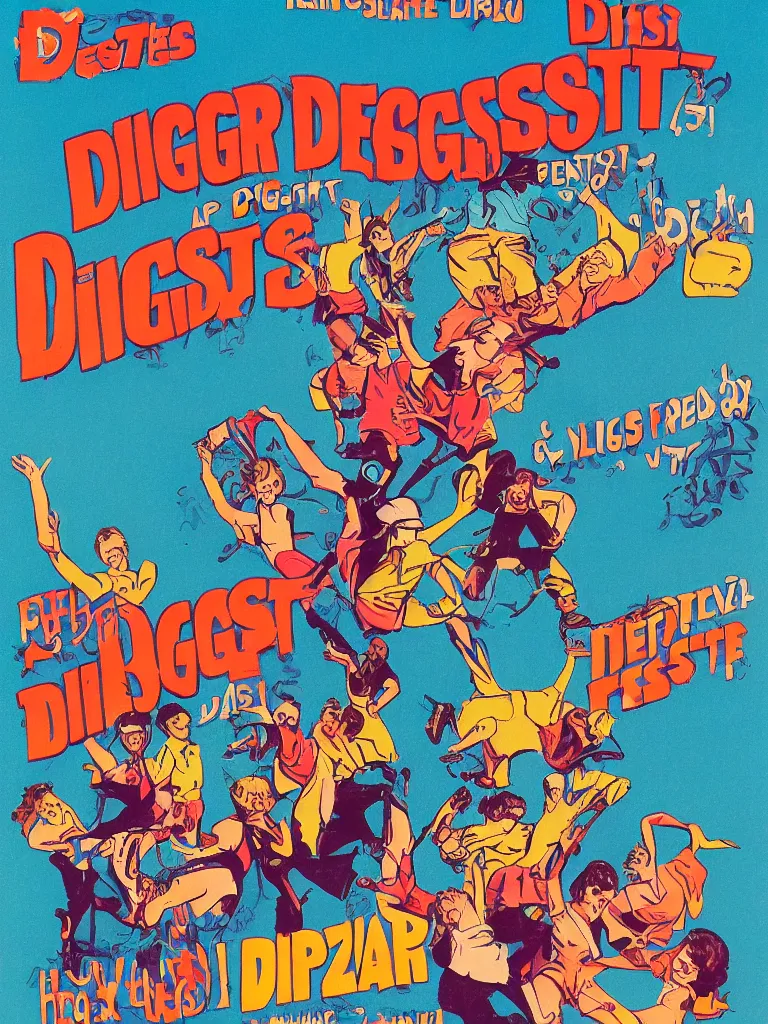 Image similar to poster for the diggerfest festival, digger land amusement park, concert, couple dancing, really good vibes, creative, 1 9 8 0 s, aesthetic