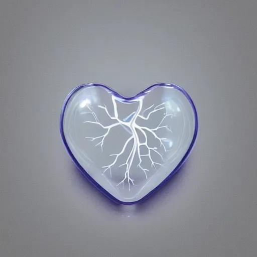 Prompt: anatomical clear glass heart vessel