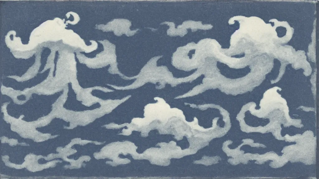 Prompt: cyanotype programmable thunderhead apparition