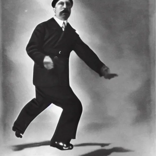 Prompt: hitler holding a suitcase and dancing, realistic, hd