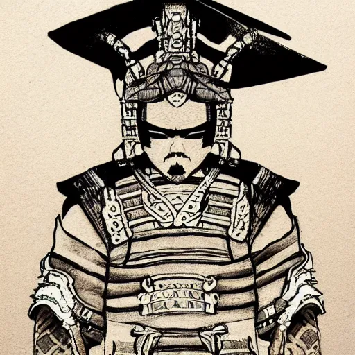 Image similar to intricate, realistic ink drawing of a samurai in a splash of ink, 8 k