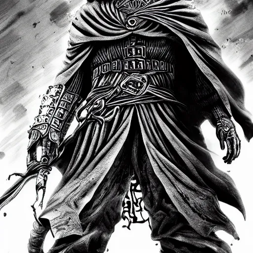 Prompt: guts in the style of kentaro miura, 4 k, 8 k, absolute detail of even the smallest details and particles, beautiful shadows, beautiful art, black and white drawing, high rendering of the details of the environment, faces and characters