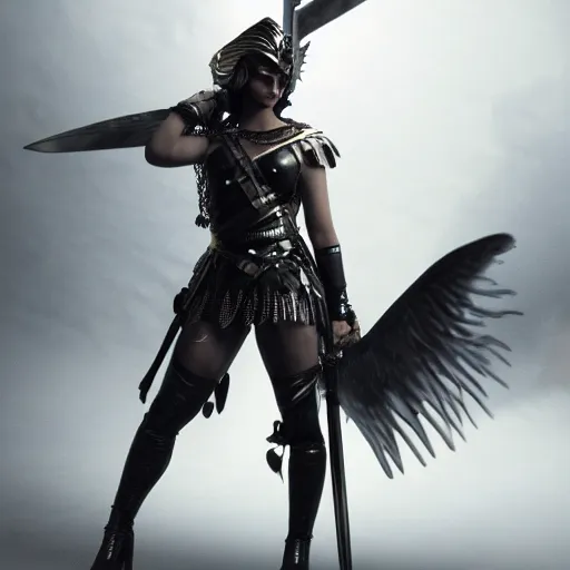 Image similar to beautiful valkyrie with sword, cinematic lighting, elegant, powerful, sharp details