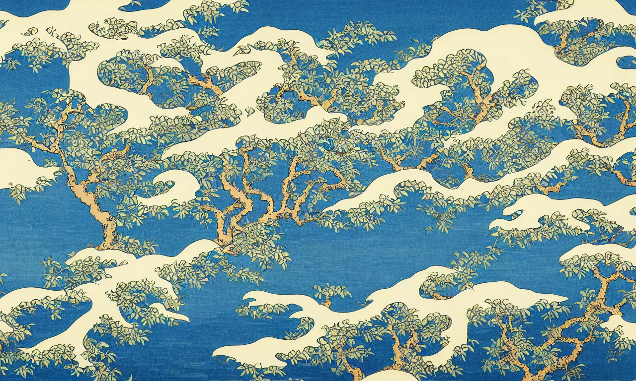 Image similar to hervey bay, painting by hokusai