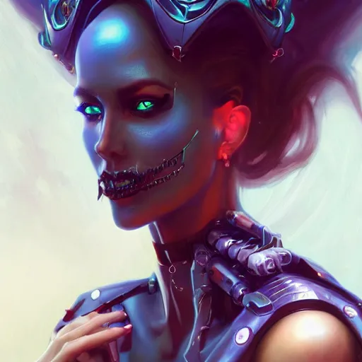 Image similar to portrait of a beautiful cybernetic queen of the damned, cyberpunk concept art by pete mohrbacher and artgerm and wlop and greg rutkowski and deathburger, digital art, highly detailed, intricate, sci-fi, sharp focus, Trending on Artstation HQ, deviantart, unreal engine 5, 4K UHD image