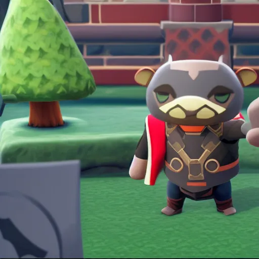Image similar to Film still of Thor, from Animal Crossing: New Horizons (2020 video game)