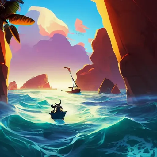 Image similar to painting treasure on sea of thieves game smooth median photoshop filter cutout vector, behance hd by jesper ejsing, by rhads, makoto shinkai and lois van baarle, ilya kuvshinov, rossdraws global illumination