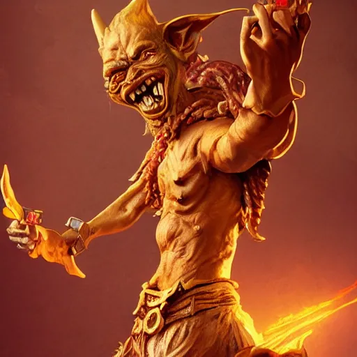 Prompt: Lucky Golden Goblin statue, bright art masterpiece artstation. 8k, sharp high quality artwork in style of Jose Daniel Cabrera Pena and Greg Rutkowski, golden theme, concept art by Tooth Wu, hearthstone card game artwork