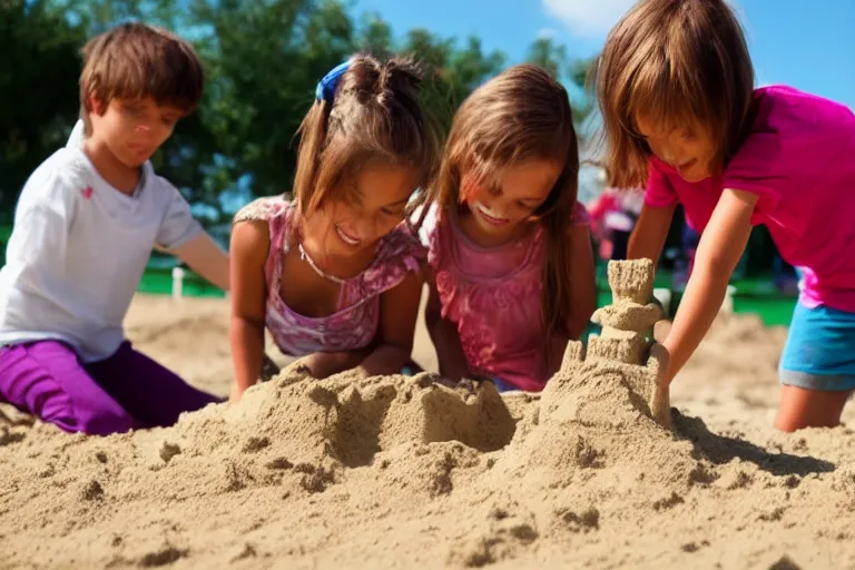 Image similar to children touching a sand castle