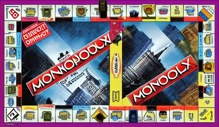 Prompt: the box art for monopoly : divine comedy edition