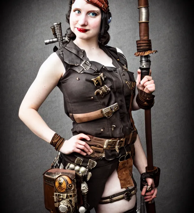 Image similar to full length photograph of a real - life very beautiful dieselpunk warrior. extremely detailed. dslr. 8 5 mm.