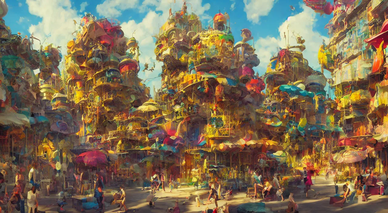 Image similar to bazaar zouk oriantal multicolorful sky shine place mosquet painting, sunny day, matte painting, bold shapes, hard edges, street art, trending on artstation, by huang guangjian and gil elvgren and sachin teng