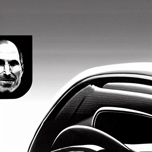 Image similar to Steve Jobs driving a Tesla car