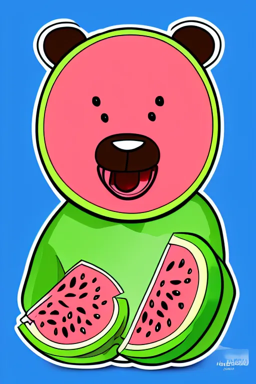 Image similar to Bear eating a watermelon, sticker, colorful, illustration, highly detailed, simple, smooth and clean vector curves, no jagged lines, vector art, smooth