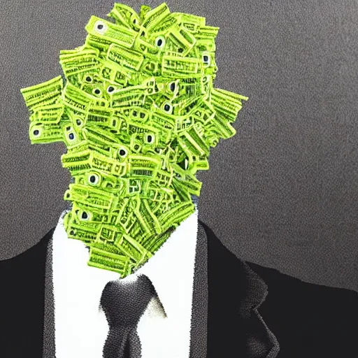 Prompt: a tall man in a suit, the man is made out of pickles, surreal, highly detailed