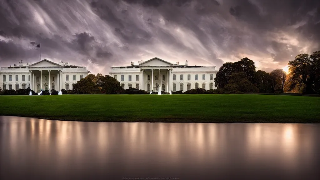 Image similar to amazing landscape photo of the white house by marc adamus, beautiful dramatic lighting