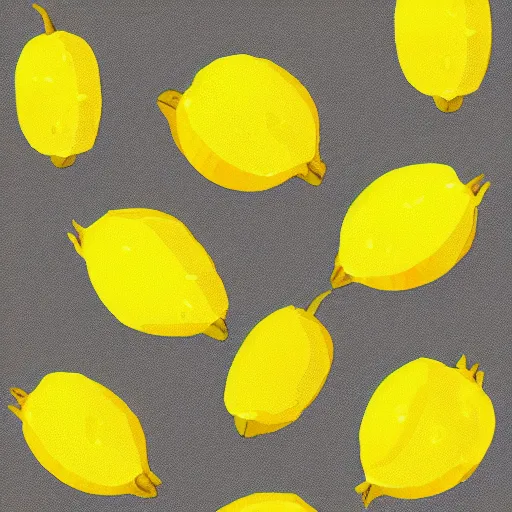 Image similar to An illustration of lemons with arms and legs dancing.