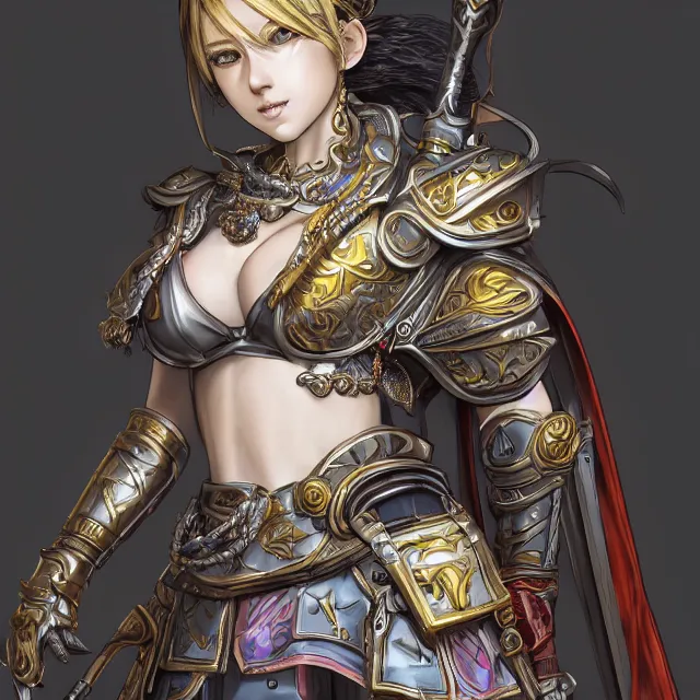 Image similar to studio portrait of lawful good colorful female holy shield paladin as absurdly beautiful, elegant, young sensual anime girl, ultrafine hyperrealistic detailed face illustration by kim jung gi, irakli nadar, intricate linework, sharp focus, bright colors, matte, octopath traveler, final fantasy, unreal engine highly rendered, global illumination, radiant light, intricate environment