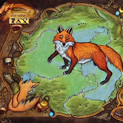 Image similar to dungeons and dragons map that looks like a fox, early 2000s artwork