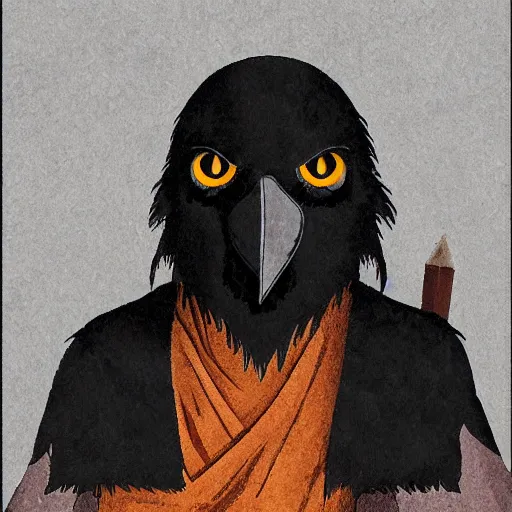 Image similar to a crow that is a warrior monk, dungeons and dragon, portrait