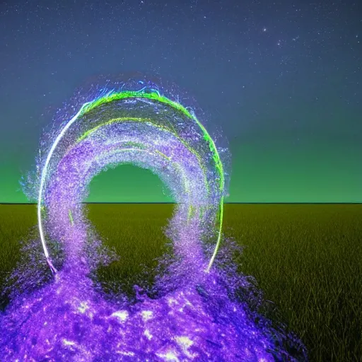 Image similar to a portal to another world, opened in the middle of the field