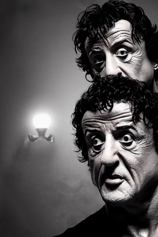 Image similar to sylvester stallone as edgar allen poe, cinematic, dramatic, mood lighting