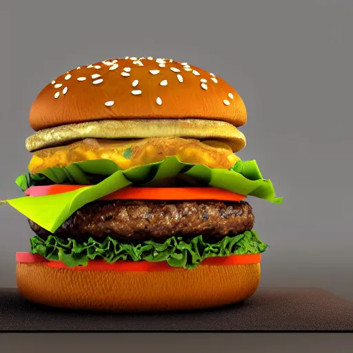 Prompt: blender render of cheeseburger with 3 0 patties