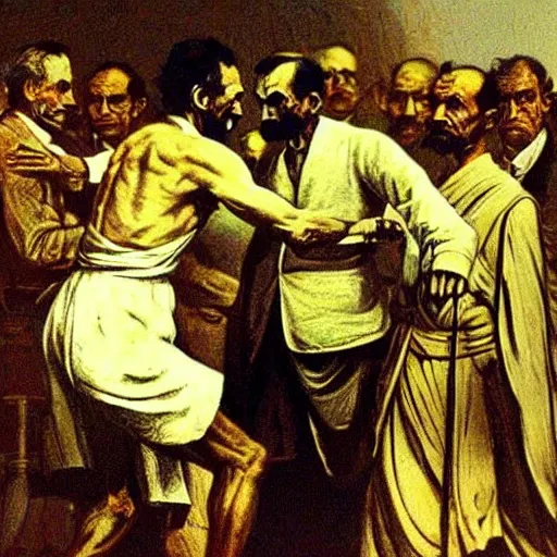 Prompt: gandhi slapping abe lincoln in the face