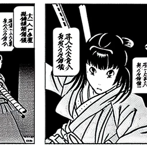 Prompt: Japanese schoolgirl runs away from Samurai with a katana on the subway by Kazuo Umezu, ultra high detailed