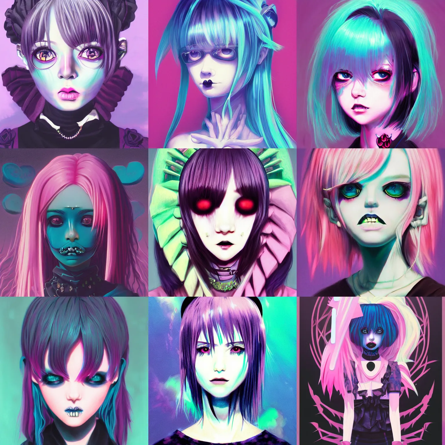 Image similar to 9 0 s, pastel goth aesthetic, creepy gothic portrait, yami kawaii, vaporwave colors, anime, manga, futuristic, hyperrealistic painting, by stanley twardowicz, ilya kuvshinov, rossdraws, trending on artstation