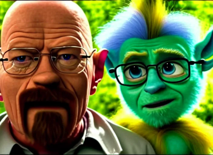 Prompt: film still of walter white as a troll in trolls 2 : world tour movie 2 0 2 0, 8 k, cinematic rule of thirds