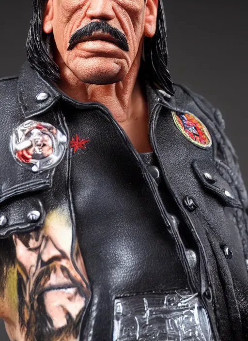 Image similar to danny trejo, an action figure of danny trejo figurine, realistic face, detailed product photo