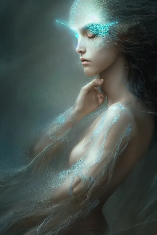 Prompt: the ghost of a beautiful girl, glow, intricate, ethereal, by wlop, by luis royo, by peter mohrbacher, hyper detailed, weta digital, ray trace, unreal engine, trending on artist, beautifully lit, cinematic, soft light, photorealistic, volumetric, realistic, glossy, 8 k post - production, masterpiece, luxury, smooth