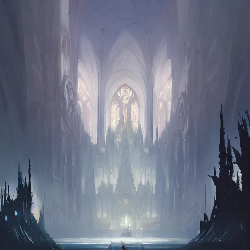 Prompt: old cathedral concept art, digital painting, trending on artstation, highly detailed, epic composition, 8 k uhd, art by peter mohrbacher, tsutomu nihei