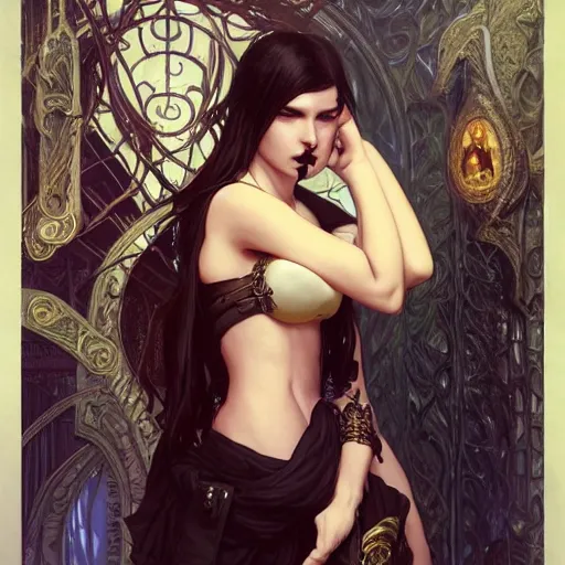 Image similar to a tall goth girl and a strong buff handsome man, family photo, cute, intricate, highly detailed, digital painting, artstation, concept art, smooth, sharp focus, illustration, unreal engine 5, 8 k, art by artgerm and greg rutkowski and alphonse mucha