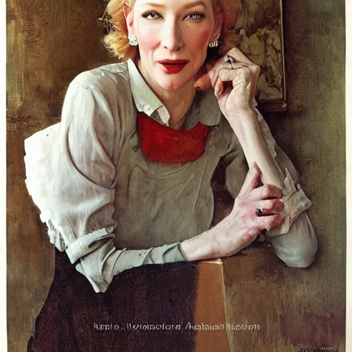 Image similar to painting of cate blanchett by Norman rockwell