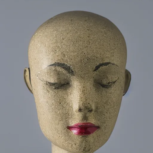 Prompt: a portrait of a mannequin head 55mm lens, bokeh