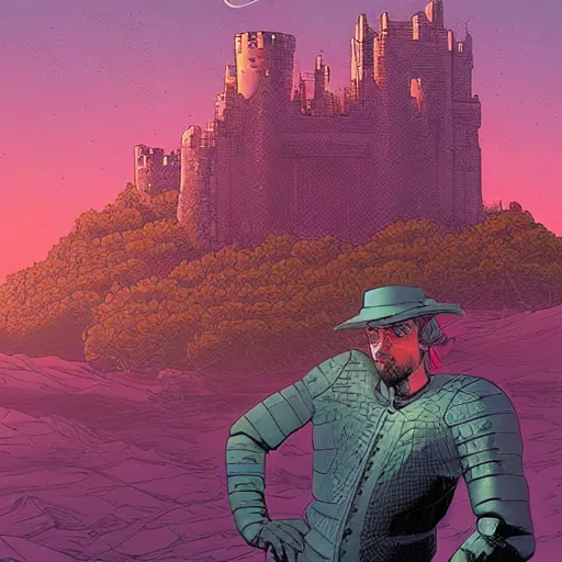 Prompt: a portrait of a noble lord in a scenic environment by josan gonzalez and moebius, castle in the background, fine art human face